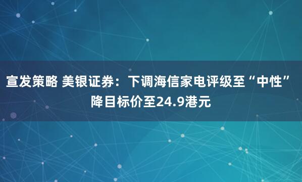 宣发策略 美银证券：下调海信家电评级至“中性” 降目标价至24.9港元